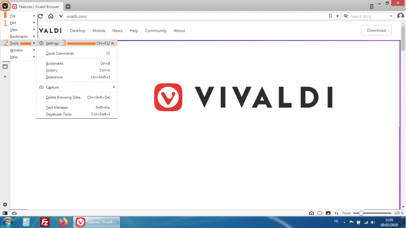 تغيير الصفحة الرئيسية vivaldi